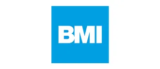 blau/weißes Logo design von BMI mit blauer Hintergrundfarbe und weißen, serifenlosen Schriftzug